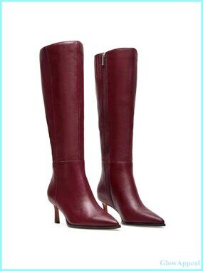 Kitten Heel Knee High Boots Synthetic Tall Dress Boots Pointed Toe Side Zipper
